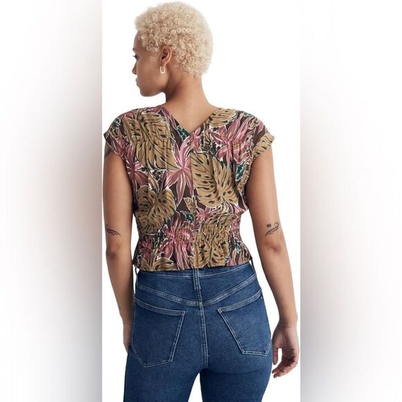 Madewell NWT Shirred Cap-Sleeve Top in Brushstroke Monstera size M - Picture 2 of 4